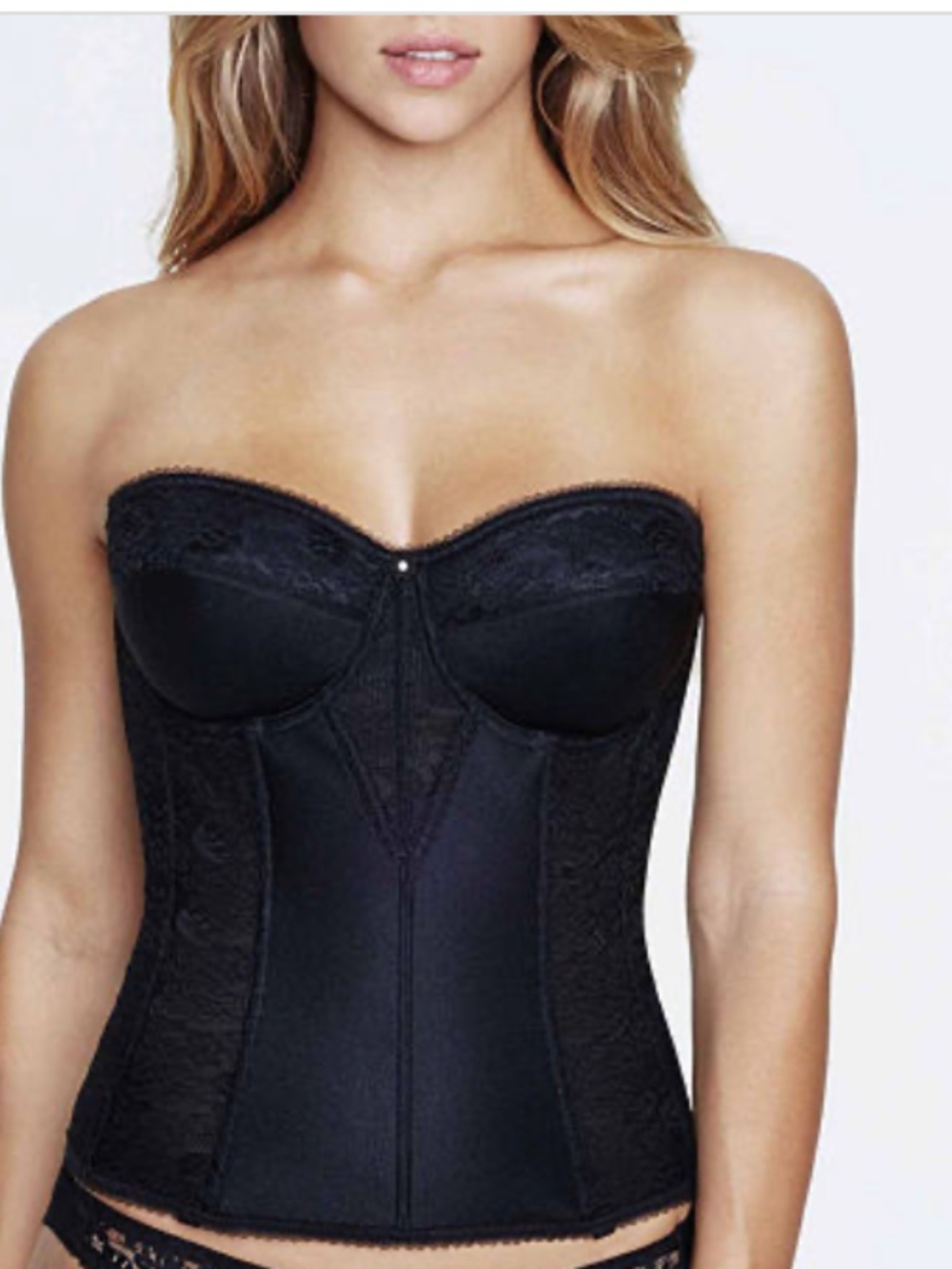 Dominique Colette Satin and Lace Torsolette Black Bras 38-B